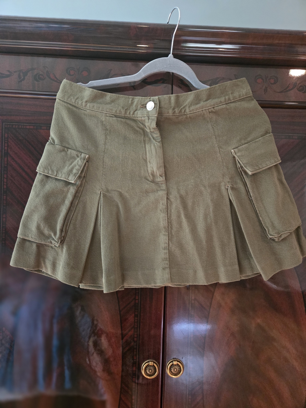 Mango Olive Green Mini Skirt with Cargo Pockets